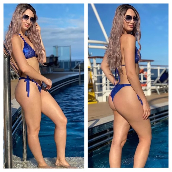 Blue Diamond Sequin Crystal Rhinestone Bikini - Picture 3 of 13